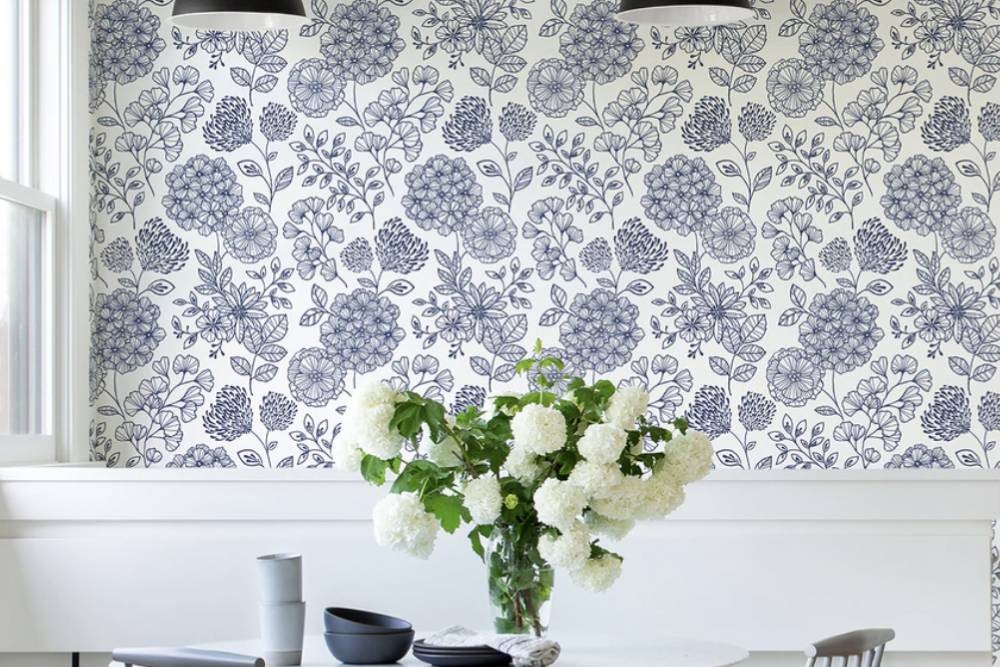 Brewster and Scott Living Ada Blue Floral Wallpaper, wallpaper aesthetic, removable wallpaper near Sandy, Utah (UT)